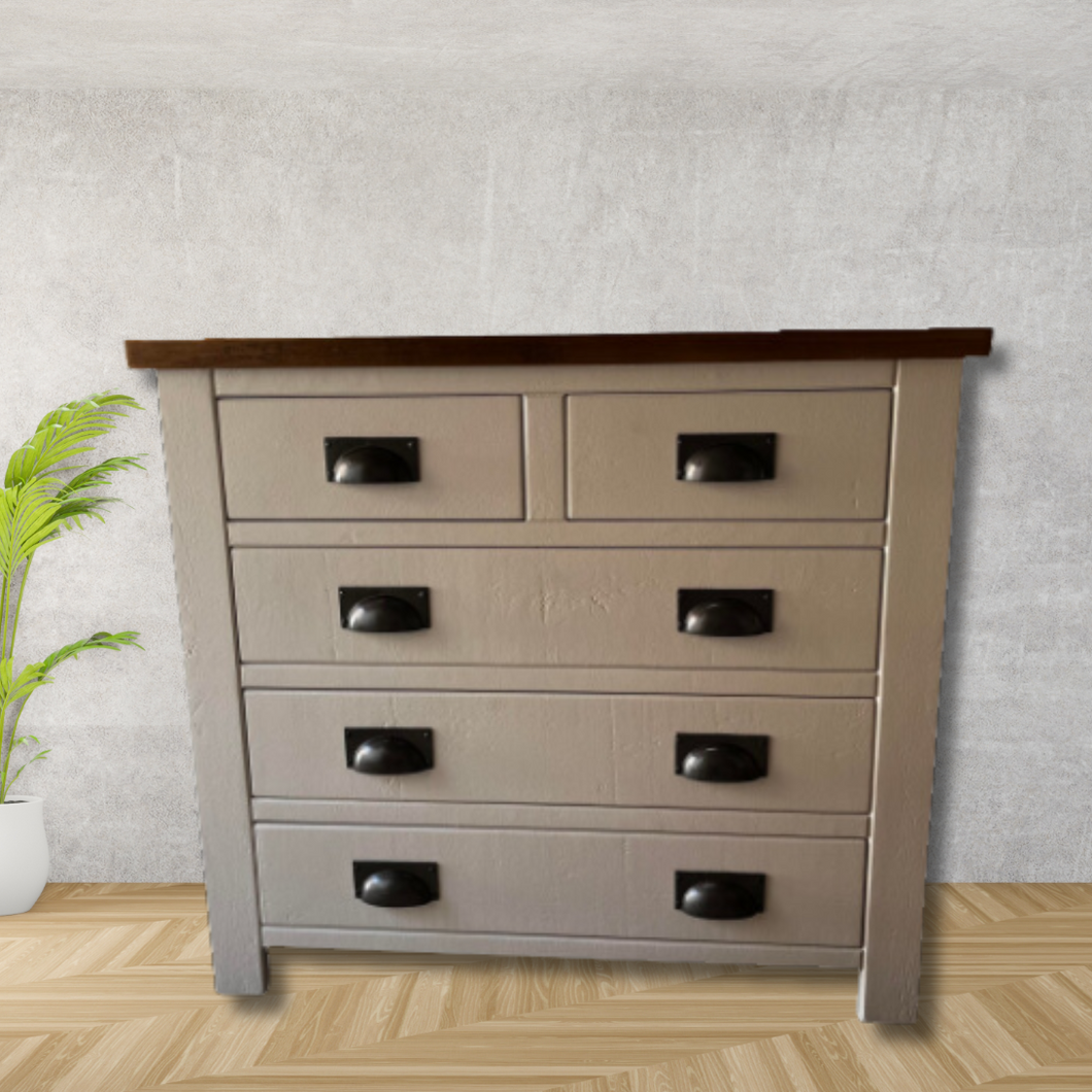Painted Handmade Rustic Pine 2 over 3 Chest of Drawers - Painted in Frenchic Cool Beans