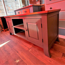 Load image into Gallery viewer, Oak Long Low Level TV Cabinet Painted in Frenchic Colour Smudge
