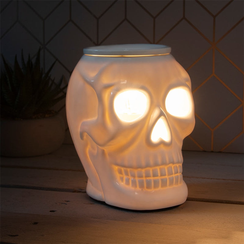 Electric Wax Melt Burner In a Highly Detailed White Skull Design